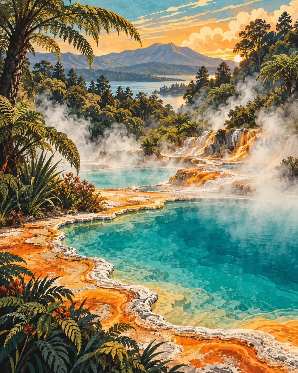 ROTORUA / 北岛地热旅行主题插画