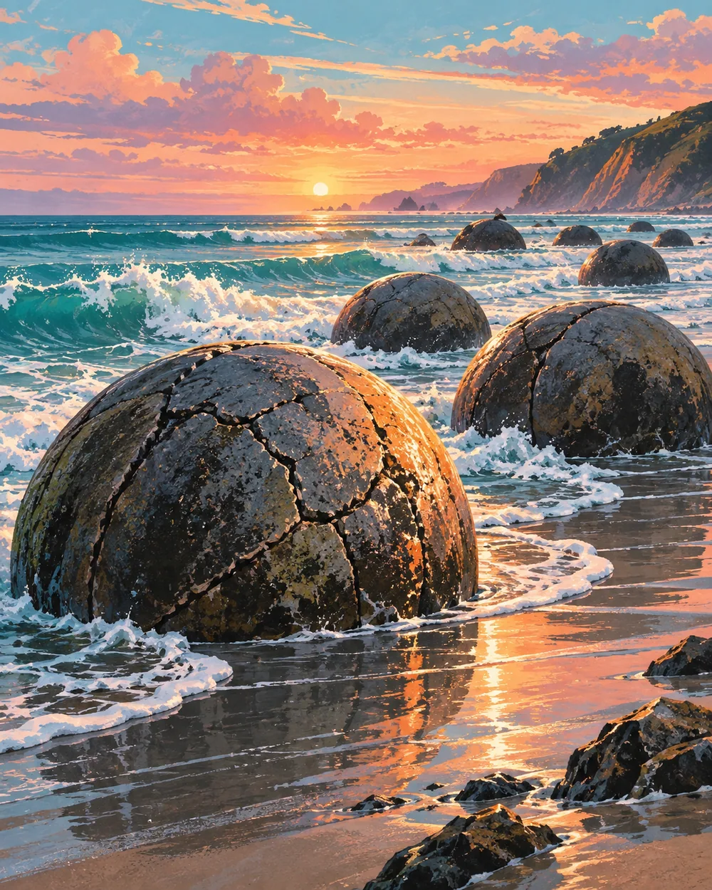 MOERAKI / 摩拉基海岸旅行主题插画