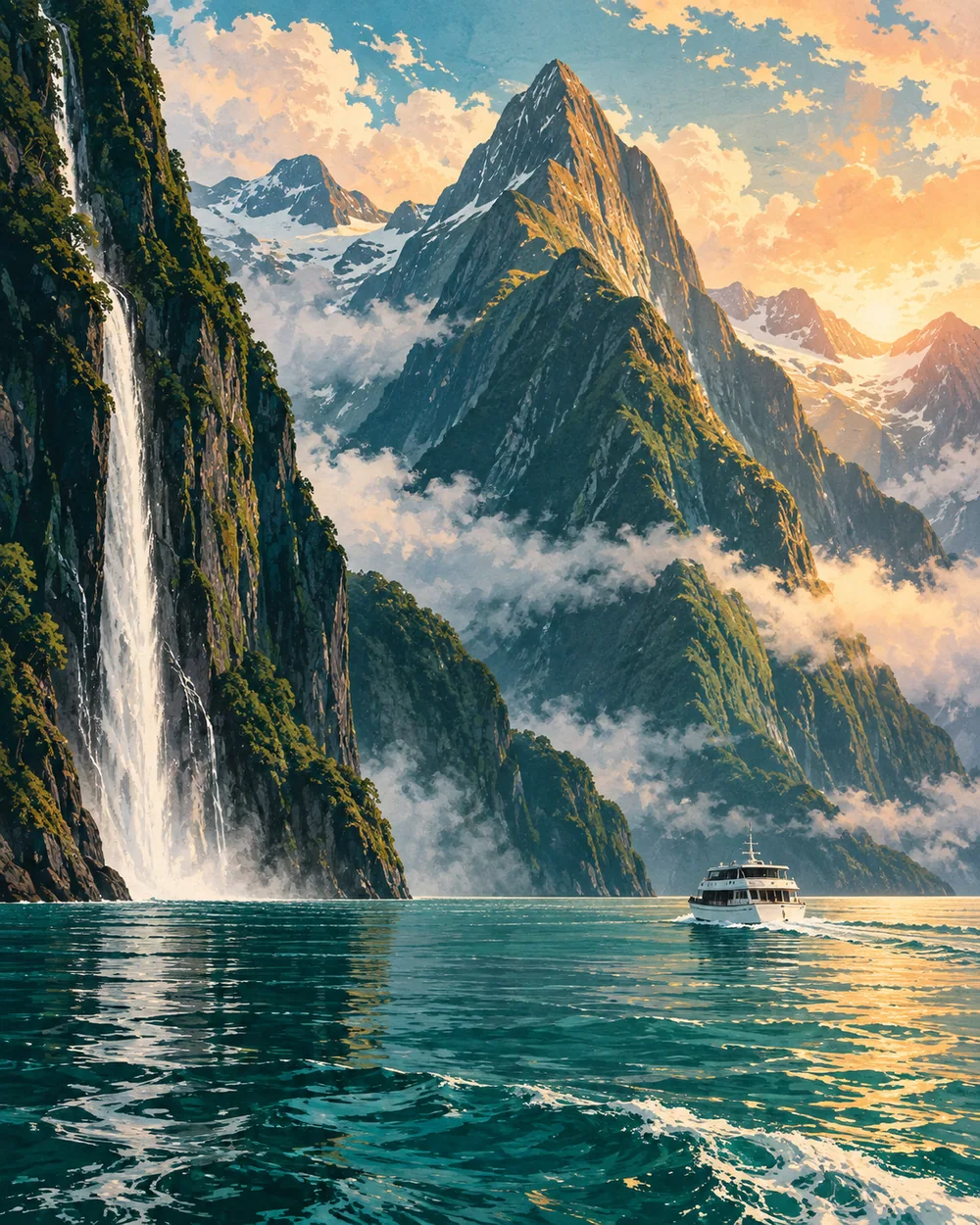 MILFORD SOUND / 米佛峡湾旅行主题插画