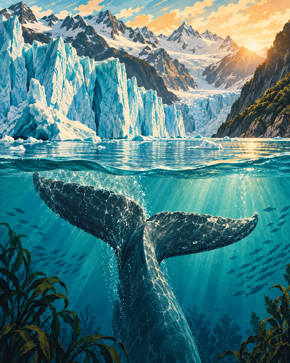 ICE & OCEAN / 冰川与观鲸旅行主题插画